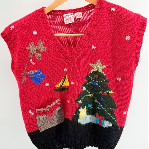 Vintage Fetagetti Christmas Sweater Vest Holiday Tree Knit*look @ pics* - Picture 1 of 7